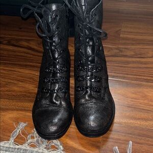 G by Guess Shiny Black Lace-Up Boots